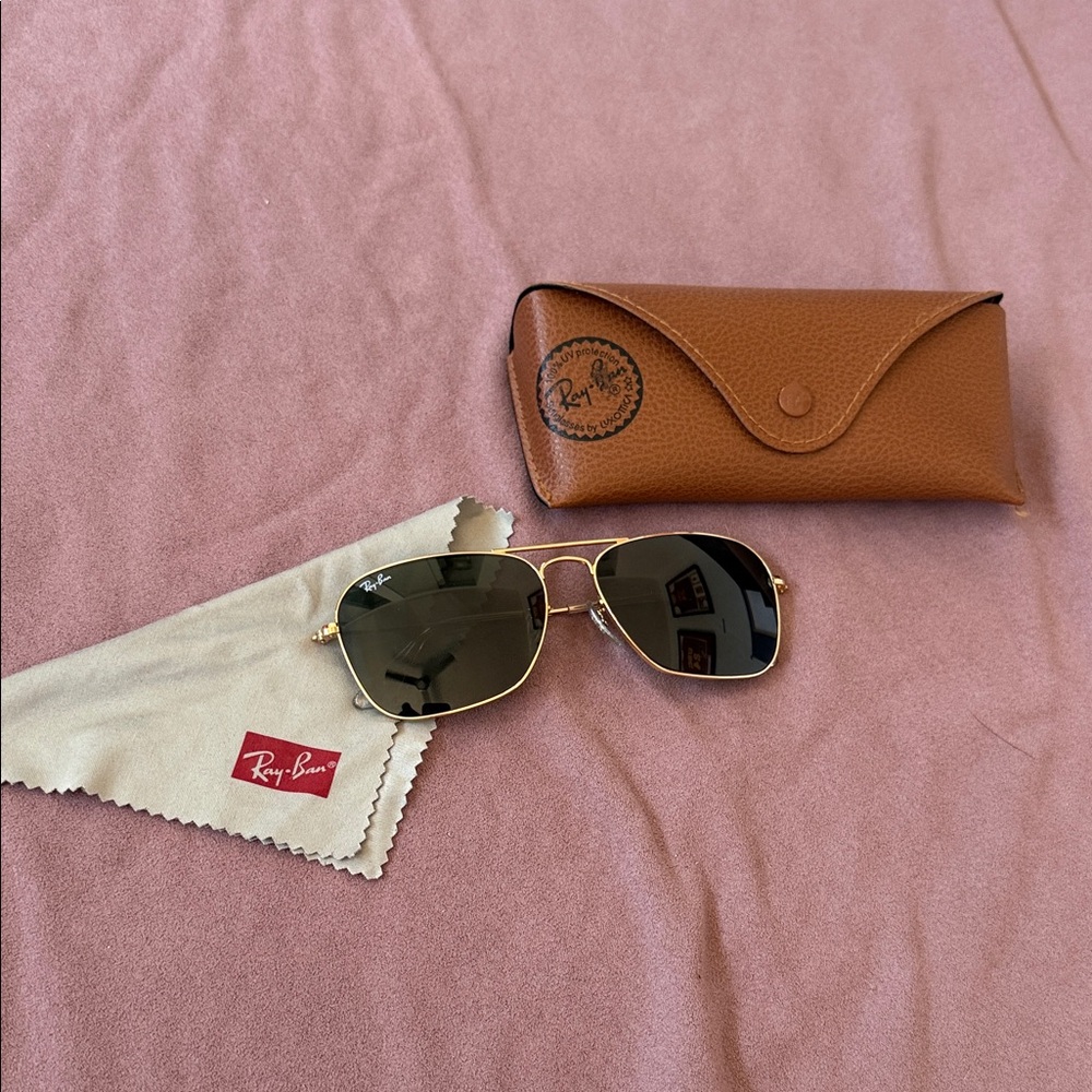 Ray-Ban Gold Frame Sunglasses with Black Lenses